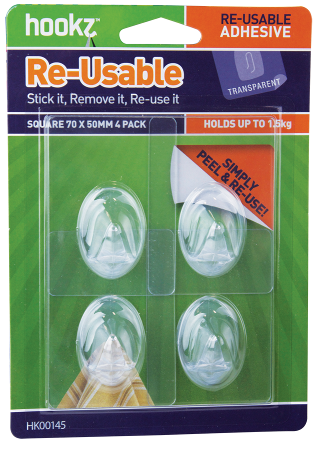 Re-usable Square Hook 4pk - Hookz permanent and removable hanging solutions
